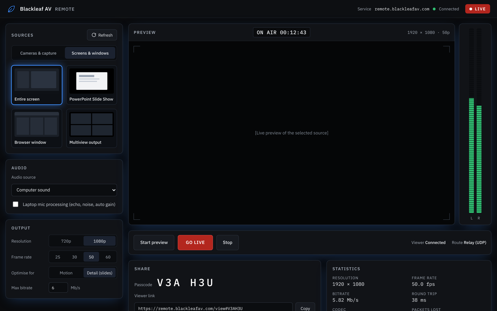 Blackleaf AV Remote sender app